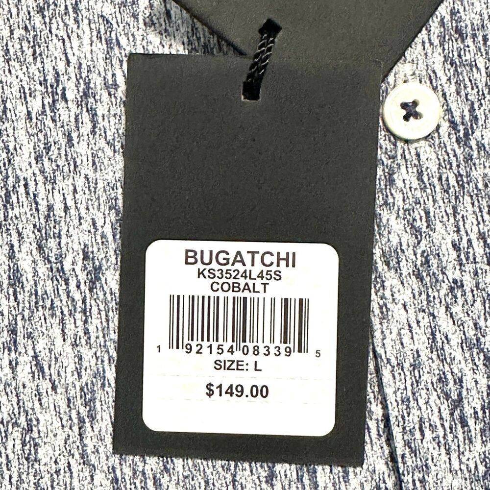 BUGATCHI Shaped Fit Geometric Print Dress Shirt Mens Large Long Sleeve Blue NWT - Picture 5 of 12